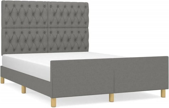 vidaXL Bettgestell mit Kopfteil in Dunkelgrau aus Stoff und Holz, B/T/H: 140 x 190 x 146 cm - Bild 1