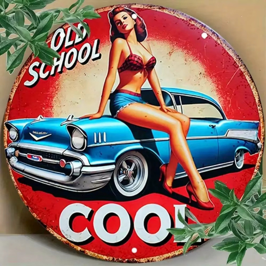 CIFBUY Vintage Metall-Wandkunst Retro Pin-Up-Girl Schild, Mehrfarbig, Breite: 20,32 cm, Höhe: 20,32 cm - Bild 6