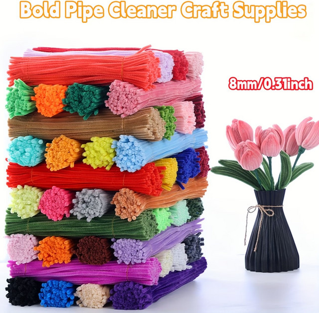 1000 Stück Pfeifenreiniger in 10 sortierten Farben aus Chenille für Bastelarbeiten und DIY Kunstprojekte, Multicolor - Bild 1