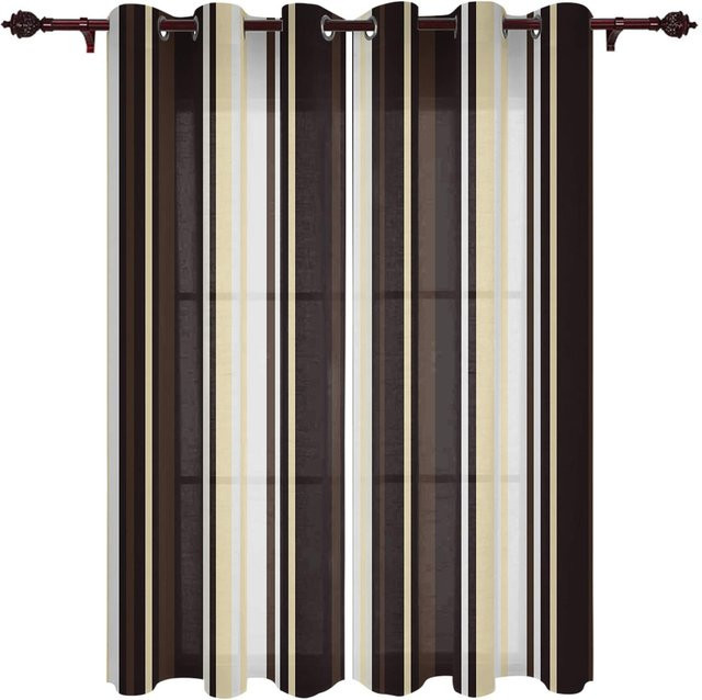 Super Six Moderne Fenster Vorhänge mit Streifen-Gradienten in Braun, halbtransparent, Breite: 135 cm, Höhe: 60 cm - Bild 1