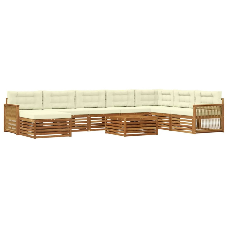 vidaXL Outdoor-Sofagarnitur aus Massivholz Akazie in L-Form, 9-teiliges Set in Braun und Beige mit UV-beständigen Polstern und Armlehnen - Bild 2