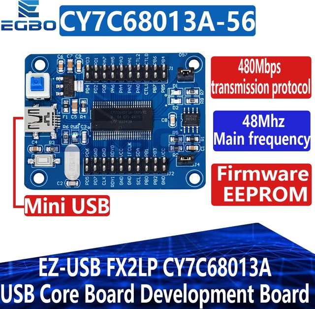 EGBO EZ-USB fx2lp CY7C68013A USB Core Board Entwicklung Board mit I2C, Serieller SPI Schnittstelle und Mini-USB in Blau - Bild 1