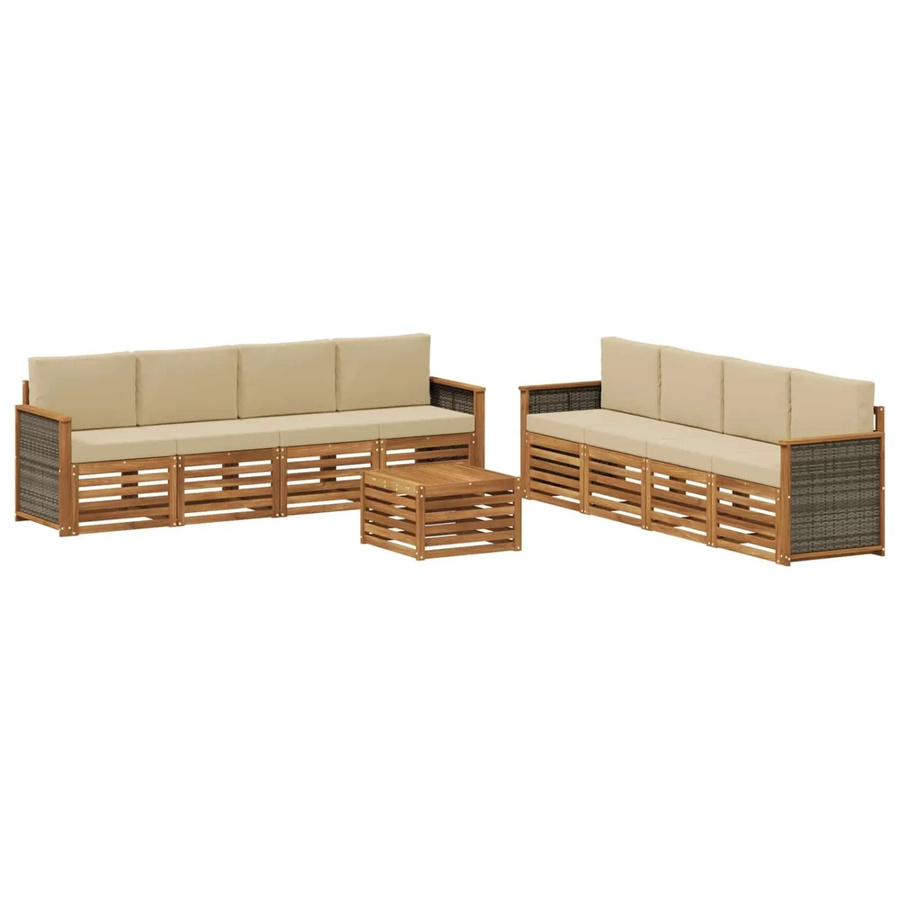 vidaXL Sofagarnitur aus Massivholz Akazie mit 9 Kissen in Natur-Beige - Bild 2