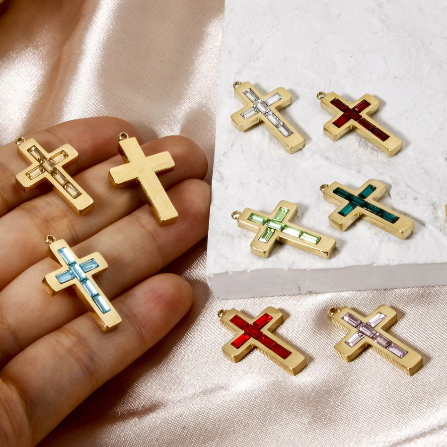 DoreenBeads Ohrring-Charms, Kreuz-Anhänger, 14 Karat vergoldeter Edelstahl, Gold, Unisex, 25 mm x 15 mm - Bild 2
