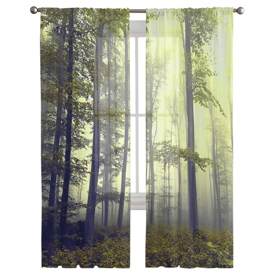 Super Six Transparente Tüllvorhänge mit Wald-Motiv, Chiffon, B/H: 135 x 114 cm - Bild 4