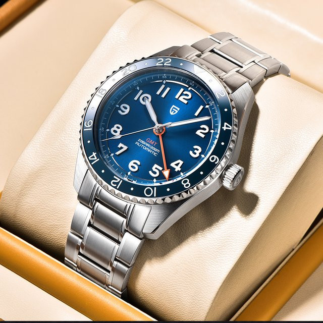 PAGANI DESIGN GMT Automatikuhr, Edelstahl, Blau, Saphirglas, Unisex - Bild 1