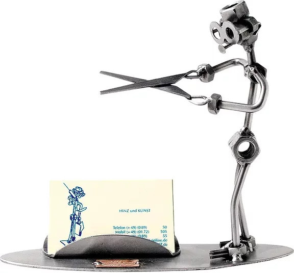 Schraubenmann Friseur mit Visitenkartenfach von Hinz & Kunst in Grau aus Metall - Bild 1