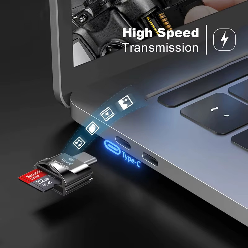 Plug and Play USB-C Mini-Kartenleser für Mobiltelefone mit Hochgeschwindigkeits-TF-Card-OTG-Funktion in Schwarz - Bild 3