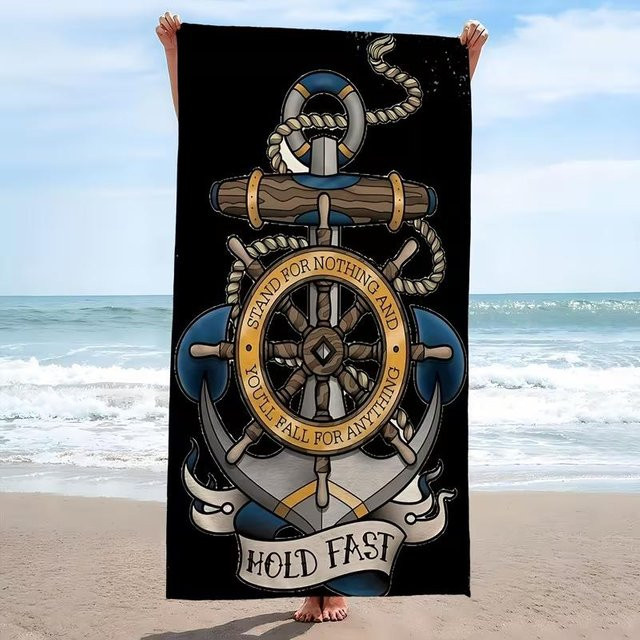 Anker Strandtuch Schwarz Gestreift Superweich und Schnelltrocknend B: 50 cm, L: 100 cm - Bild 1