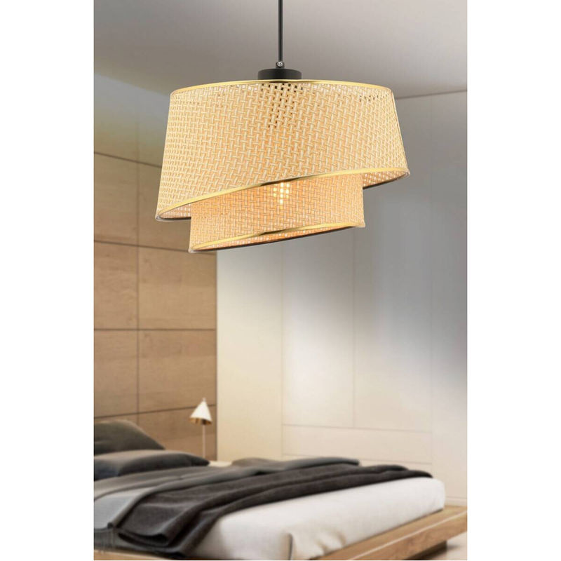 Opviq Pendelleuchte Barette in Gold und Beige aus Metall und Stoff mit E27 Fassung, B/T/H: 32 x 32 x 65 cm - Bild 2