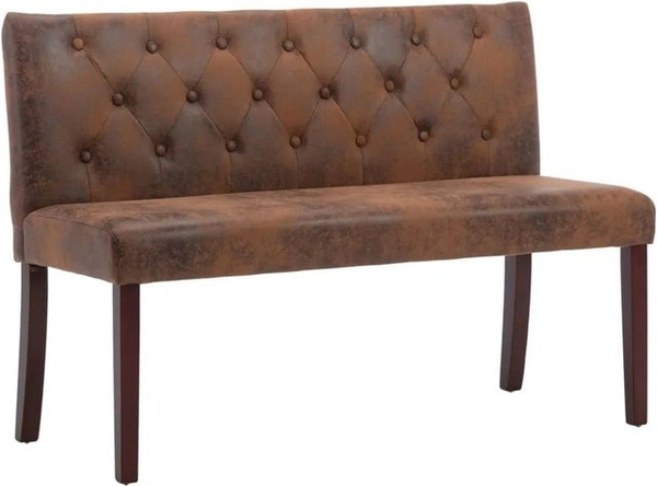 DELUKE Sitzbank MAURI in Braun-antik Braun mit Rückenlehne und Knopfmuster im Retro-Stil, Breite: 120 cm