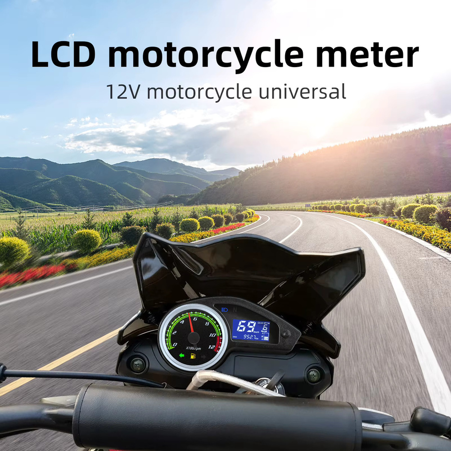 MAIMEIMI Universal Motorrad Digital Tachometer mit LCD-Display in Grün und Schwarz, 12V LCD-Computer-Geschwindigkeitsmesser mit Alarm-Signallichtern und 12000rpm Sensor für Honda - Bild 5