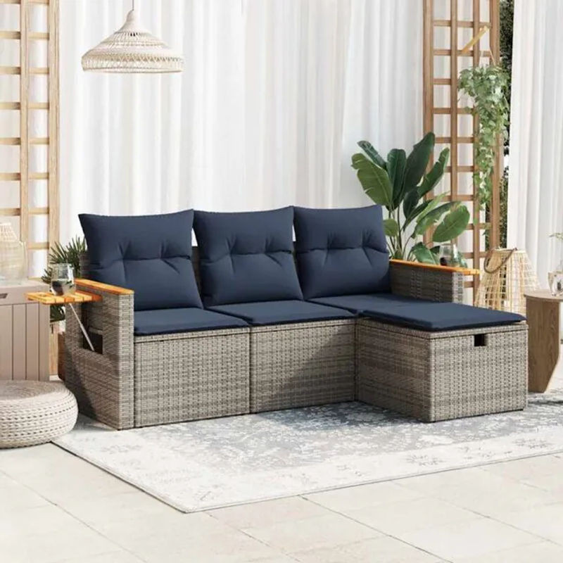 4-teilige moderne Garten-Sofagarnitur aus Poly-Rattan mit Kissen in Grau von vidaxl - Bild 1