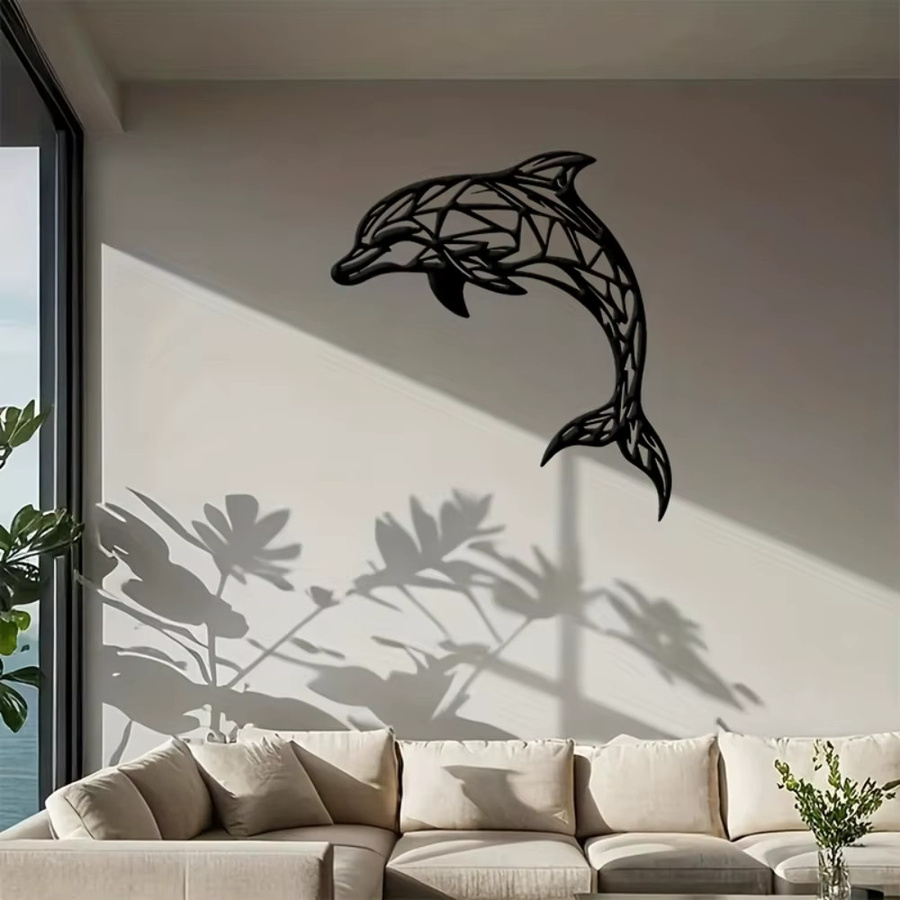 CIFBUY Metall-Delfin-Wandskulptur in Schwarz als 3D-Wanddekoration für Innen- und Außenbereiche - Bild 2