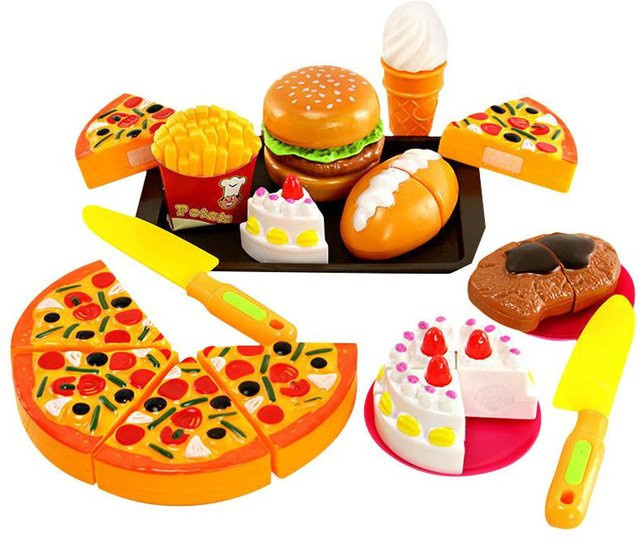 Kidsly Lebensmittel Rollenspiel Küche Spielzeug, Hamburger Steak Pizza Fast Food Teller Set, ab 3 Jahre - Bild 1