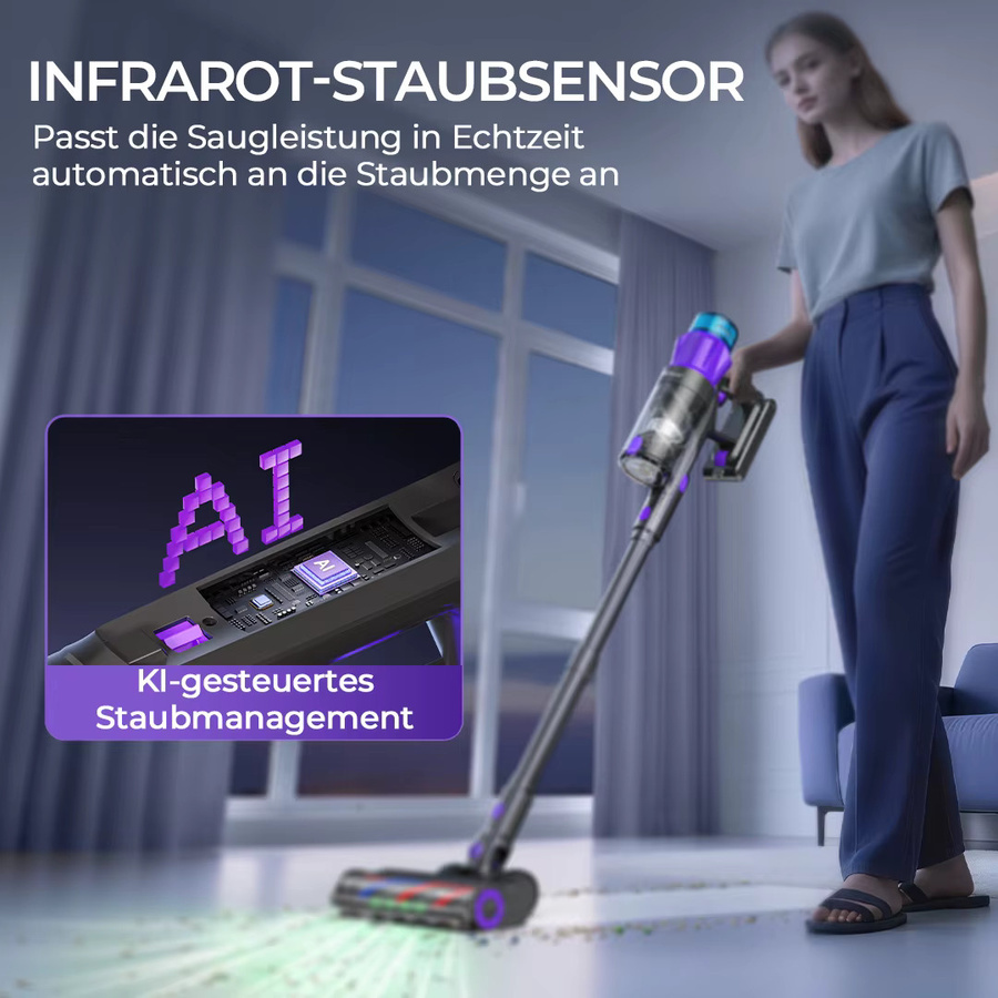 RedKey P9 Pro Akku-Staubsauger mit 650 W und 75 kPa Saugleistung, beutelloser Stabstaubsauger für Zuhause und Auto mit 70 Minuten Laufzeit - Bild 3