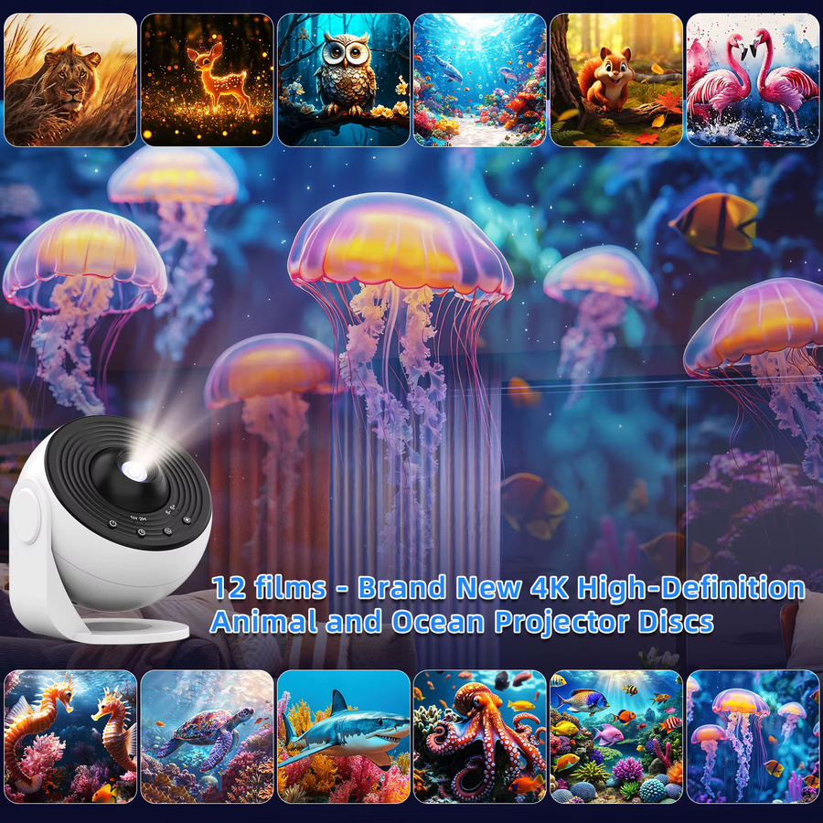 AUSYLE Galaxy Projector PRO Nachtlicht in Weiß mit 25 4K Projektionsmustern und modernem Design - Bild 3