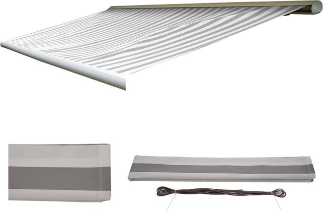 MCW Ersatz-Bezug für Markise H124 Vollkassette aus Acryl in Grau-Weiß 5 x 3 m - Bild 1