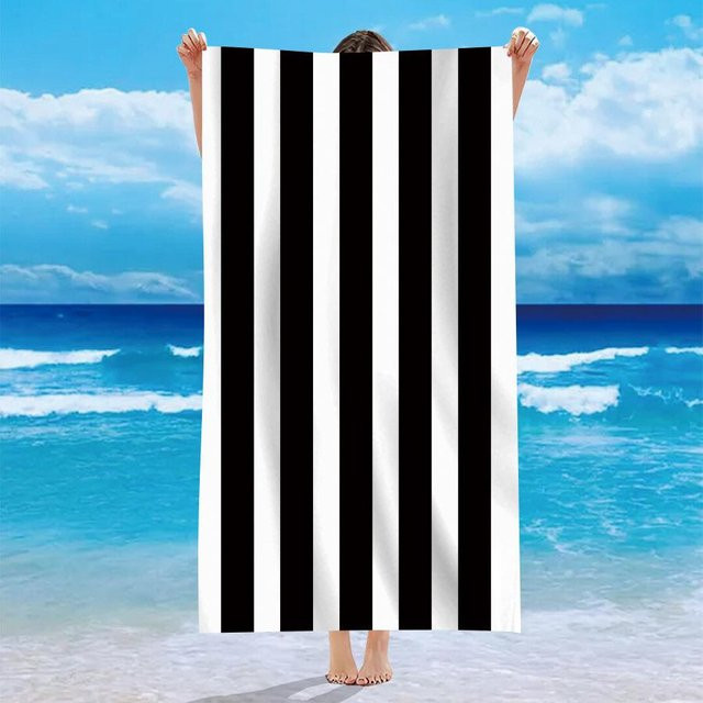 JMG Household Supplies Strandtuch mit Marine-Streifen in Blau und Schwarz, schnelltrocknendes Mikrofaser-Handtuch für Strand, Pool und Camping, B/H: 70 x 140 cm - Bild 1