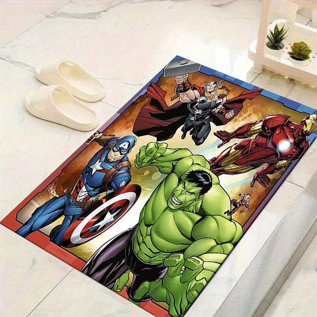 Marvel Avengers Superhelden Teppich von Yun Heng Three, rutschfeste und waschbare Fußmatte aus weichem Samt in Schwarz und Multicolour, B/T: 90 x 60 cm - Bild 1