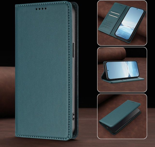 Magnetische Lederhülle als Geldbörse für Motorola Moto Edge 70 60 50 40 30 Pro Fusion Neo Stylus Ultra in Petrol - Bild 1