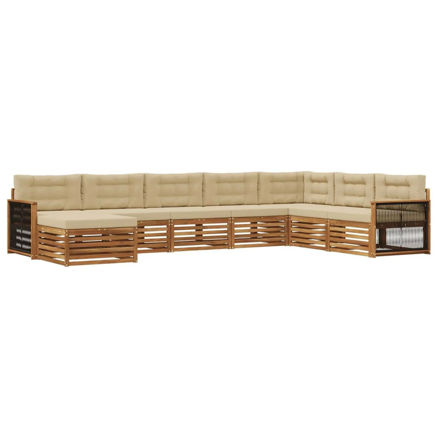 vidaXL Outdoor-Sofagarnitur in U-Form aus Akazienholz mit 8 Kissen in Natur und Beige - Bild 2