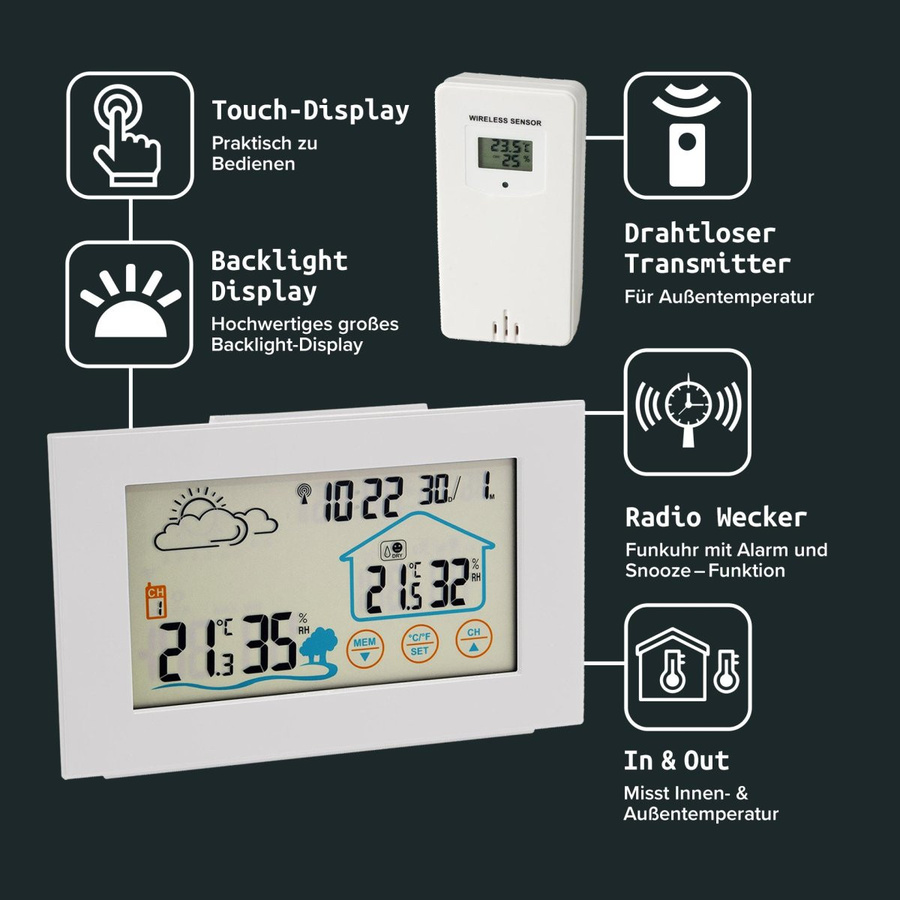 Fackelmann Digital Funk-Wetterstation, 2-teilig, Weiß - Bild 2