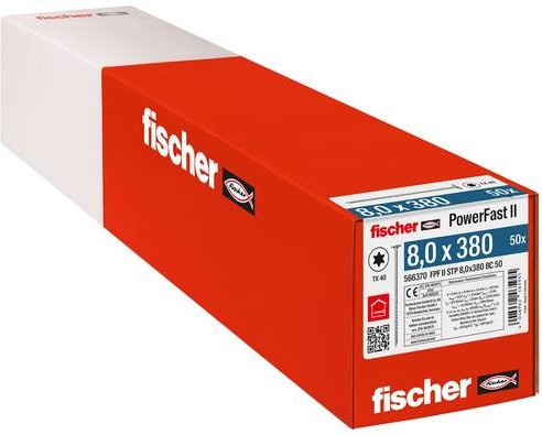 Fischer PowerFast II Senk-Holzschraube, Durchmesser: 8 mm, Länge: 380 mm, Stahl galvanisch verzinkt, Farbe: Silber, 50 Stück - Bild 1