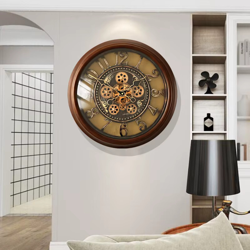 Oeny Moderne Wanduhr aus Massivholz in Braun mit Kreativem Zahnrad-Design und Abstraktem Kunst-Stil - Bild 3