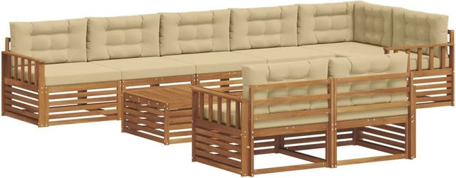 vidaXL Outdoor-Sofagarnitur 9-tlg. in U-Form aus massivem Akazienholz mit Kissen, Farbe Natur-beige - Bild 1