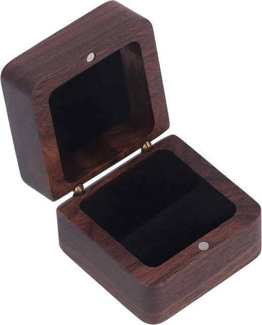 Igeteck Ringschatulle aus Holz im Retro-Stil mit Magnetknopf, schwarze Walnuss - Bild 1