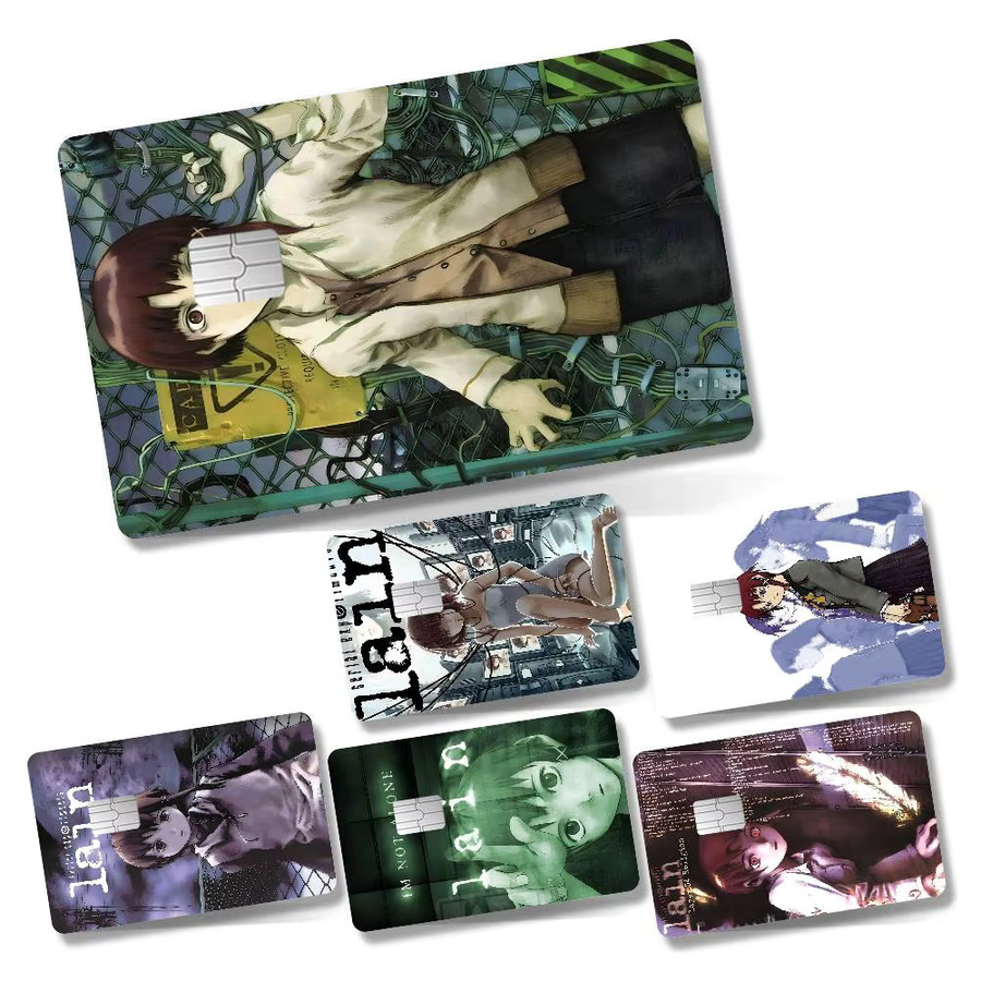 Set mit 4 wasserfesten Aufklebern im Anime Serial Experiments Lain Design für Kreditkarten und U-Bahn-Zugangskarten, Mehrfarbig - Bild 2