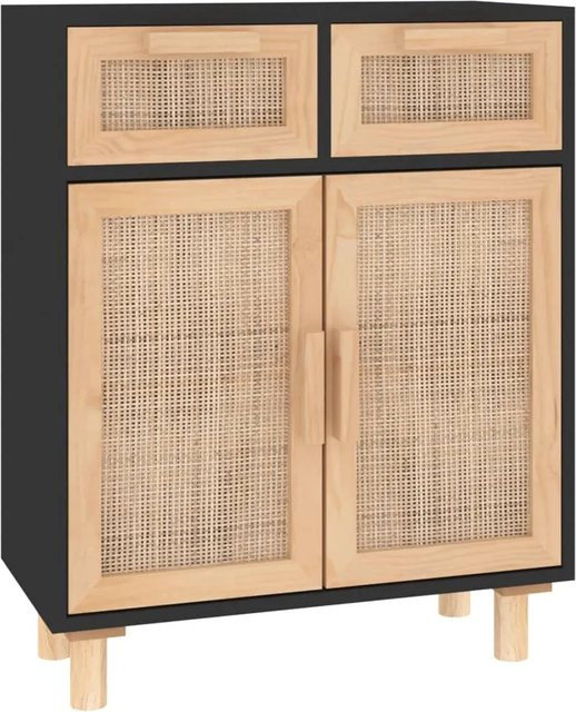 vidaXL Sideboard Schwarz aus Massivholz Kiefer und Natur-Rattan B/T/H: 60 x 30 x 75 cm - Bild 2