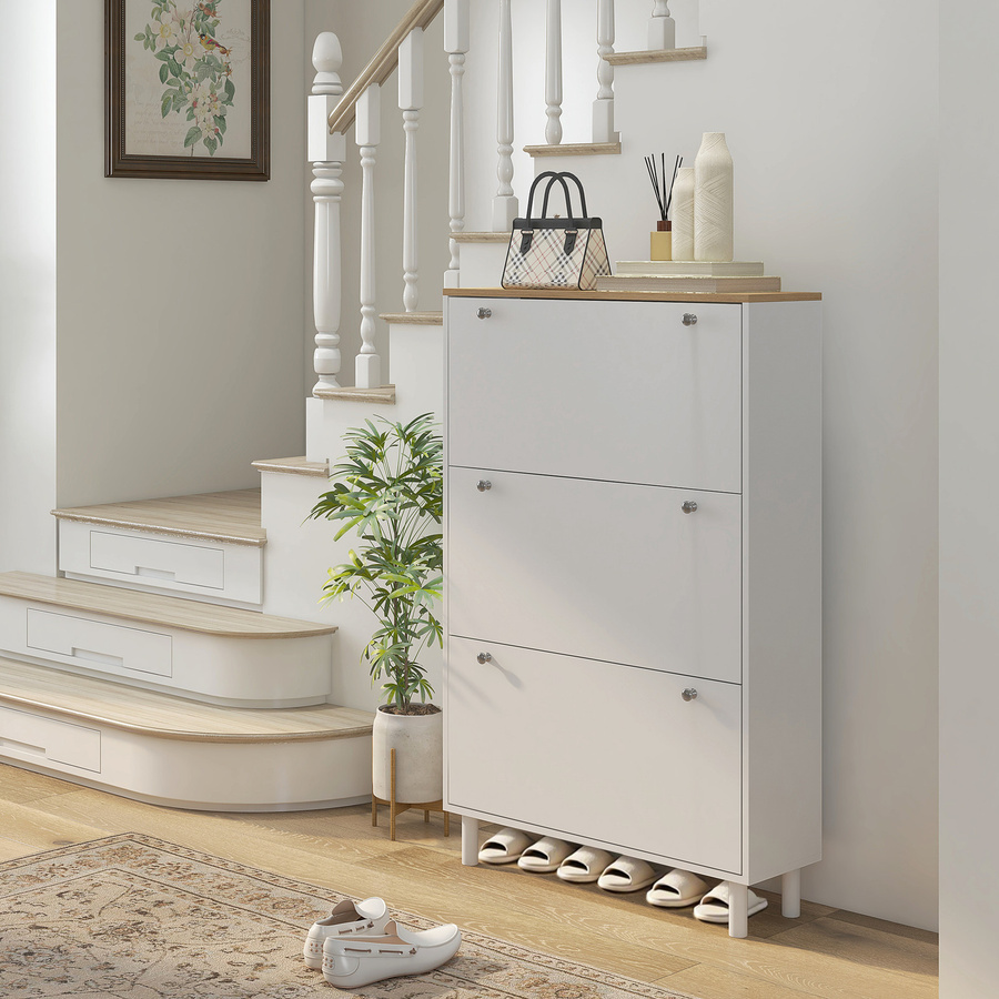 HOMCOM Schuhschrank Weiß mit 3 kippbaren Schubladen für 24 Paar Schuhe, schmaler Schuhschrank mit verstellbaren Einlegeböden und Oberplatte für Flur und Eingangsbereich, B/T/H: 80 x 23,5 x 121 cm - Bild 2