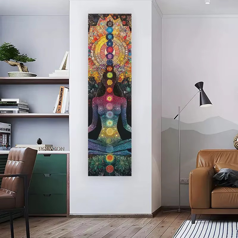 VIKAMA Sieben-Chakren-Wandteppich in Multicolour, spirituelle Wanddekoration im Ethno-Stil, Breite: 150 cm, Tiefe: 40 cm - Bild 4