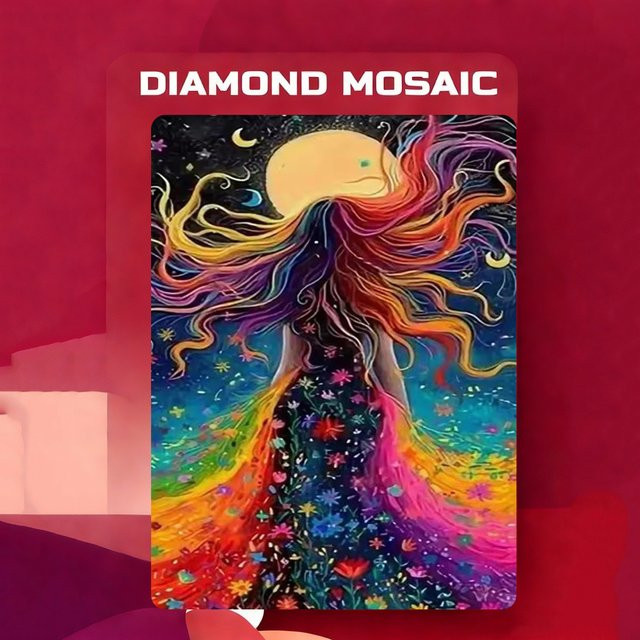 AZQSD Mond-Diamant-Mosaik Frauenporträt als Diamond Painting Set in Multicolour, runde Form, B/D: 30 x 30 cm - Bild 1