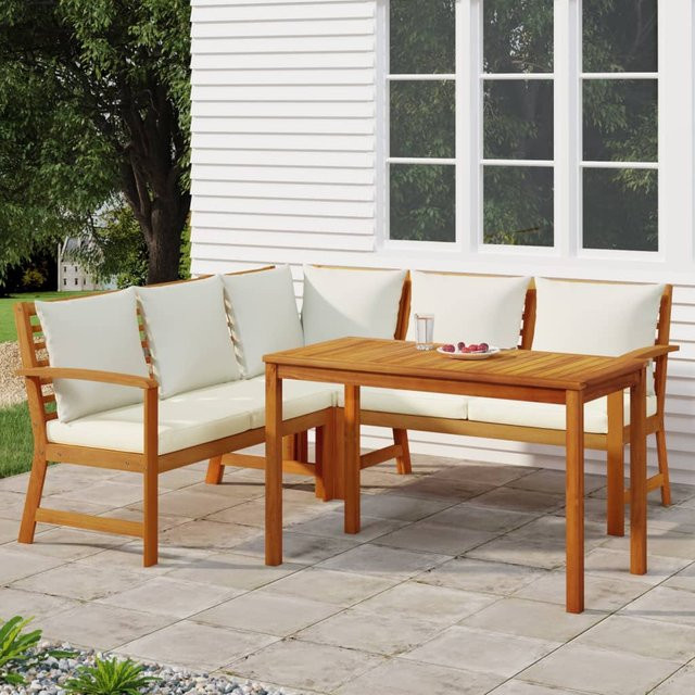 vidaXL 4-tlg. Gartenmöbel-Set aus Akazien-Massivholz mit Kissen in Braun und Cremeweiß - Bild 2