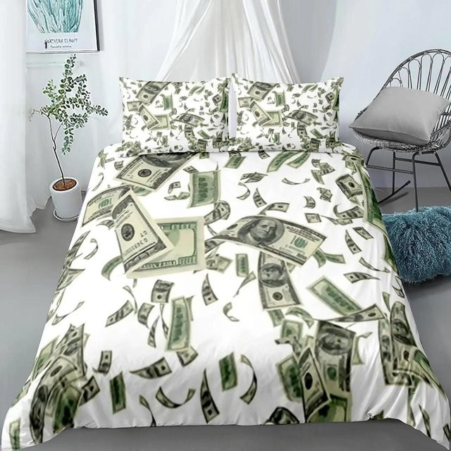 3-teiliges Bettwäsche-Set Your Warm Home Dollar Bettbezug-Set mit Geld-Print in Blau und Weiß, Material Mikrofaser Polyester, Breite: 70 cm - Bild 1