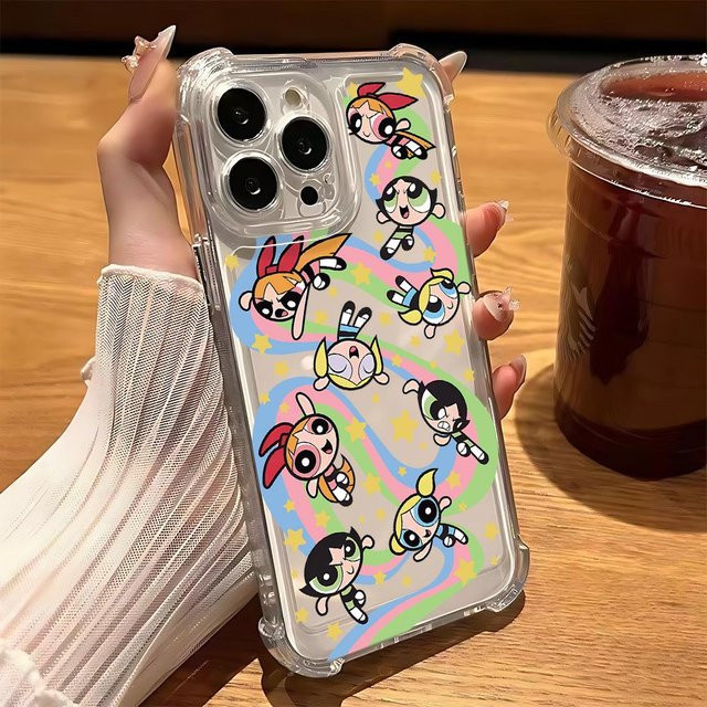 Stoßfeste transparente Handyhülle mit Powerpuff Girls Motiv für Apple iPhone 16 15 14 13 12 11 Pro Max Mini XR XS Max 7 8 Plus, Multicolor - Bild 1