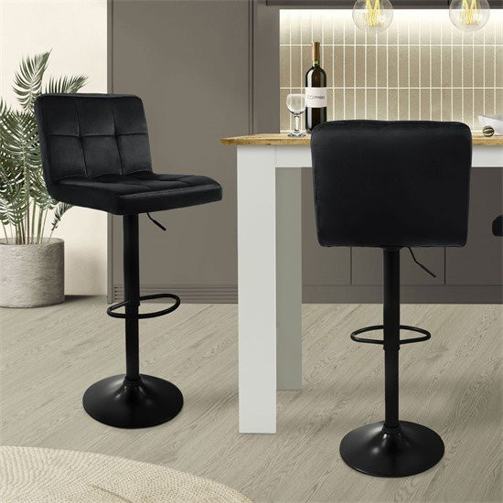ML-Design Barhocker 2er Set aus Samt in Schwarz mit Rückenlehne, Fußstütze und 360 Grad Drehsitz, höhenverstellbar 63-83 cm - Bild 1