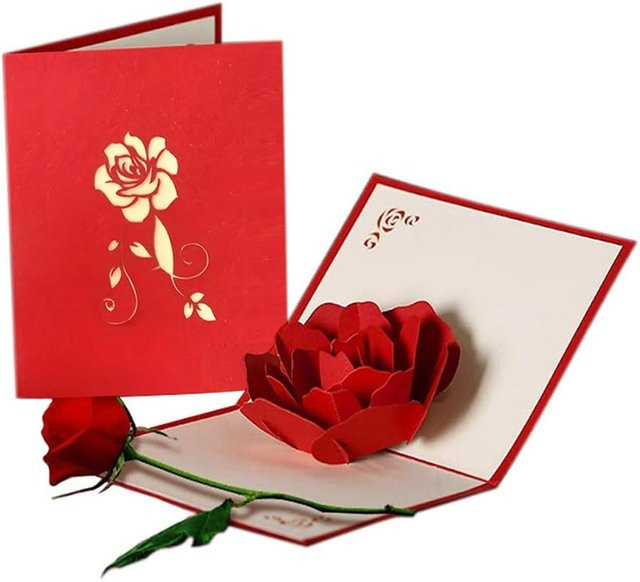 3D-Grußkarten mit handgeschnitzten roten Rosen für den Valentinstag - Bild 1