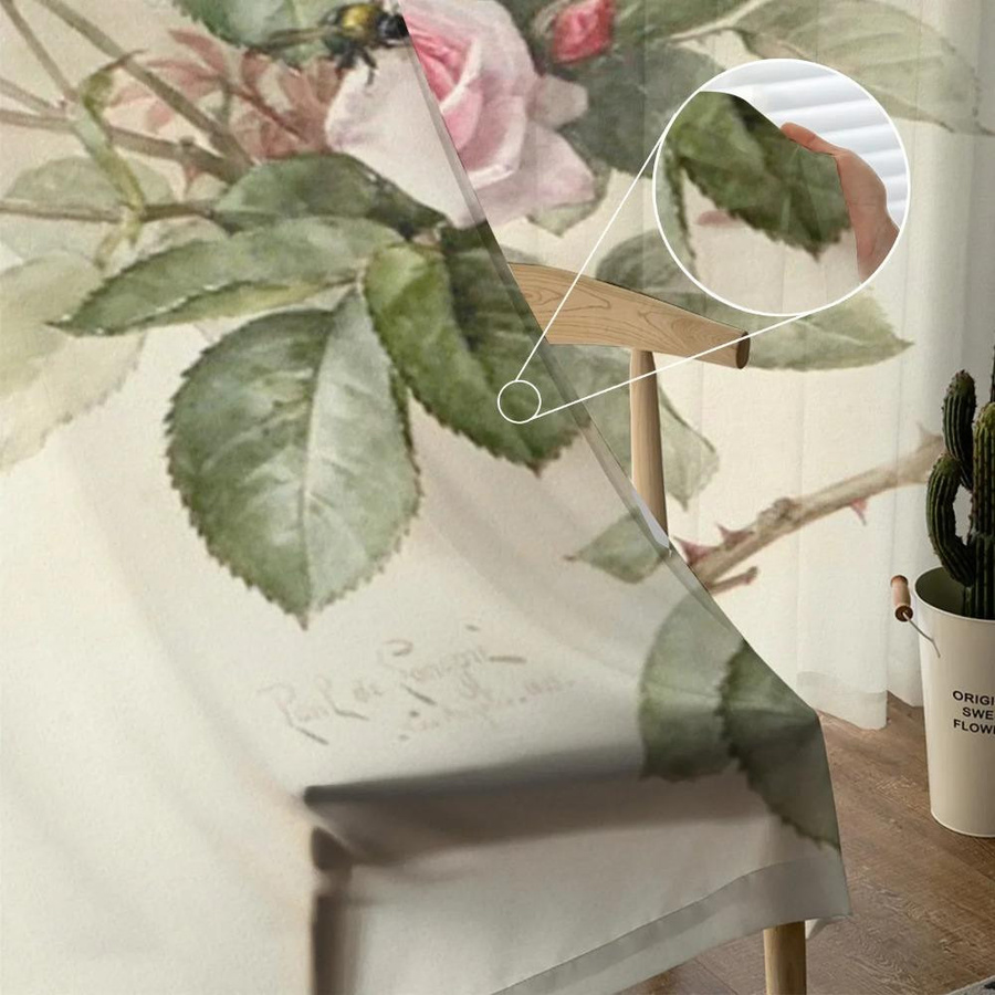 Yiran Furniture Vintage Vorhang mit Blumenmuster in Rosa, transparenter Tüll-Organza-Vorhang für Wohnzimmer, Küche und Schlafzimmer, Breite: 135 cm, Höhe: 115 cm - Bild 1