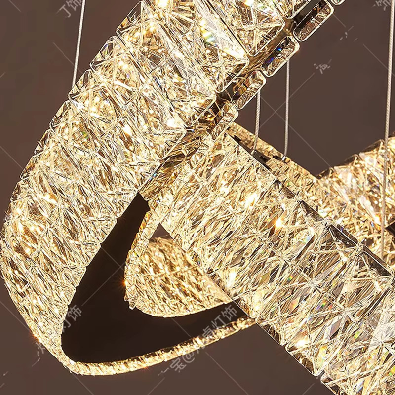 Savenmade Moderne Kristall-Pendelleuchte in Schwarz als Ring-Kronleuchter für Wohnzimmer und Treppenhäuser mit warmweißem Licht - Bild 2