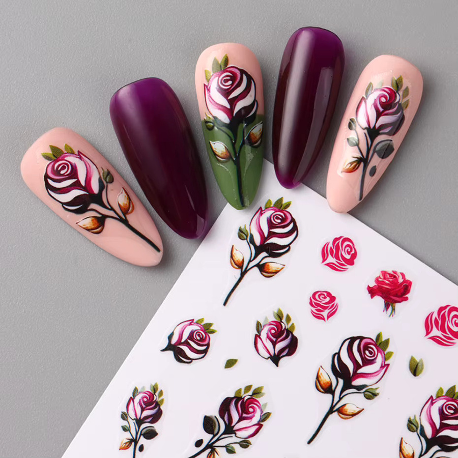 Full Beauty Rosen-Nagelkunst-Aufkleber, lila und rosa, 2 Stück - Bild 5