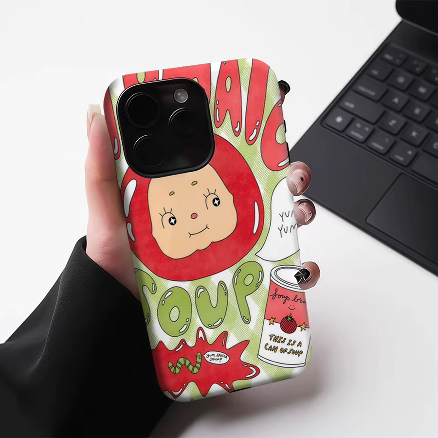 Potdemiel Handyhülle mit lustigem Tomatensuppe Design für iPhone 17 16 15 14 13 Pro Max Plus, MagSafe kompatibel, robuste Einzel- und Doppelschicht-Schutzhülle, multicolor - Bild 4