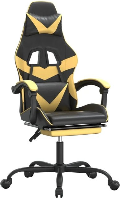 vidaXL Gaming-Stuhl mit Fußstütze und Kopfstütze, Schwarz & Gold, Kunstleder, drehbar 360 Grad - Bild 1
