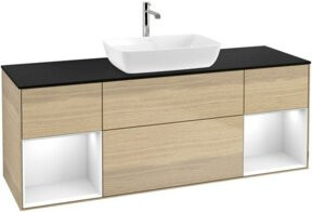 V&B Waschtischunterschrank Finion mit Wandbeleuchtung, Breite: 160 cm, Farbe: Eiche beige lackiert - Bild 1