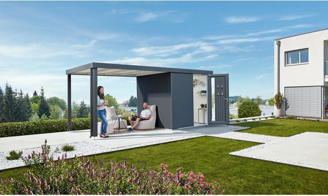 Biohort Gerätehaus Neo 2B mit Standardtür aus Metall in Dunkelgrau-Metallic, B/H/T: 236 x 222 x 236 cm - Bild 1