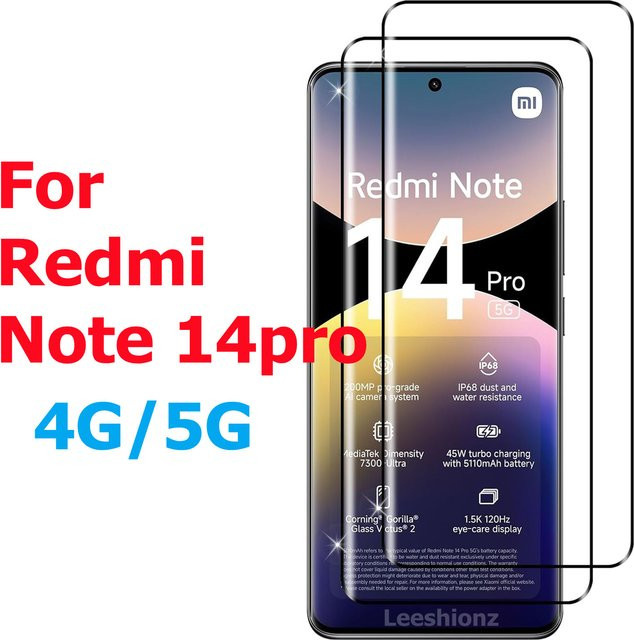 Leeshionz Displayschutzfolie aus gehärtetem Glas für Redmi Note 14 Pro, transparent/gold - Bild 1
