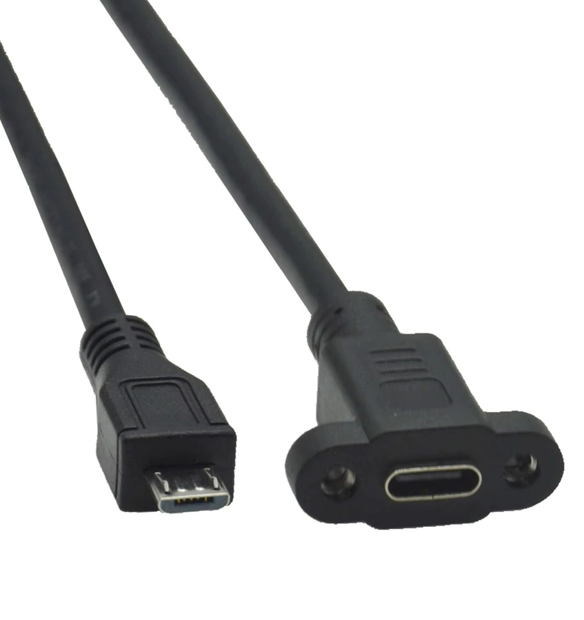 UXG Micro-USB auf USB-C Verlängerungskabel Schwarz, 0,3 m, für Schalttafelmontage mit 17,5 mm Loch und Schrauben, Hochgeschwindigkeits-Datensynchronisierung - Bild 2